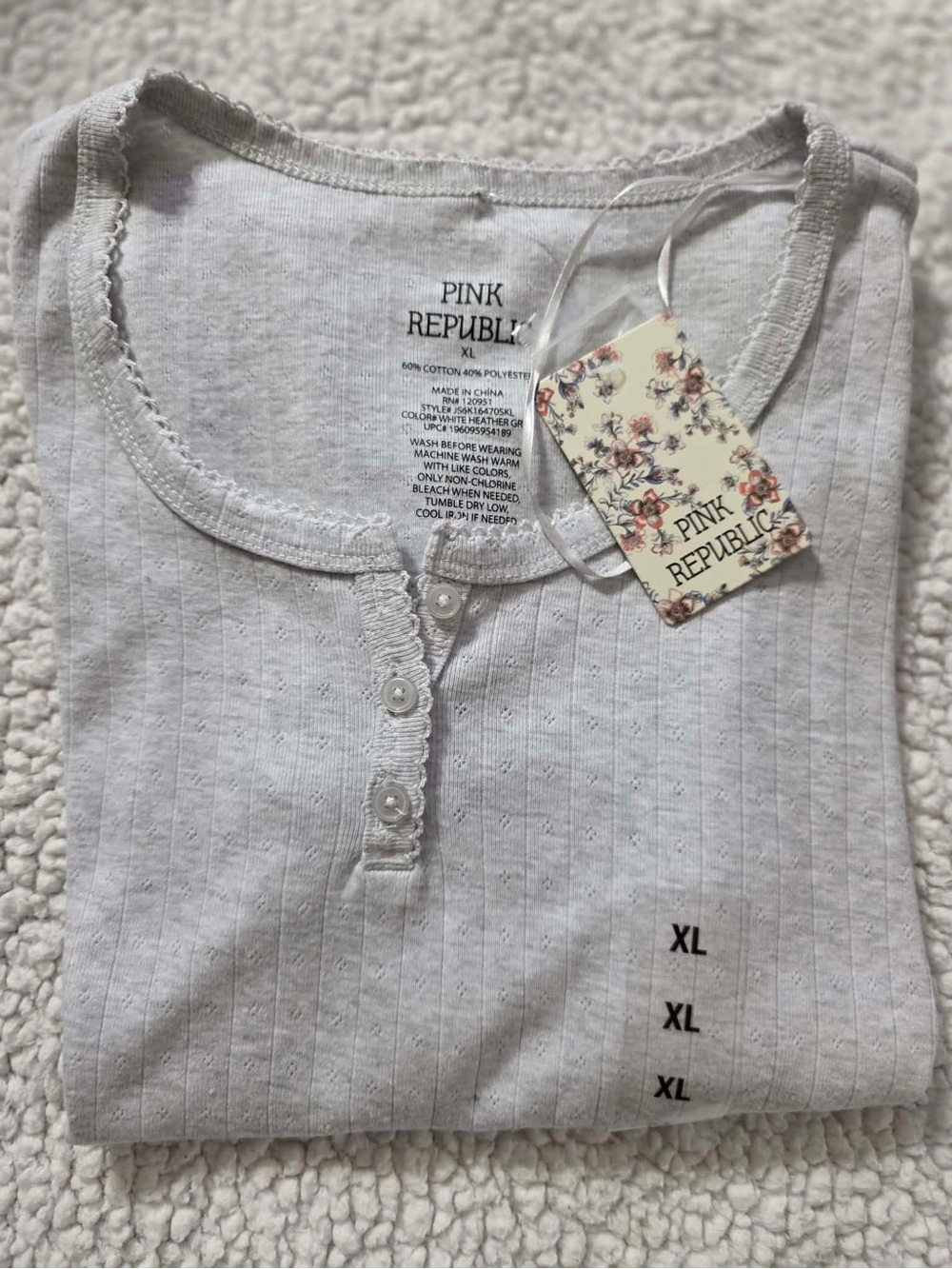 Pink Republic White Ribbed Henley Short Sleeve Tee